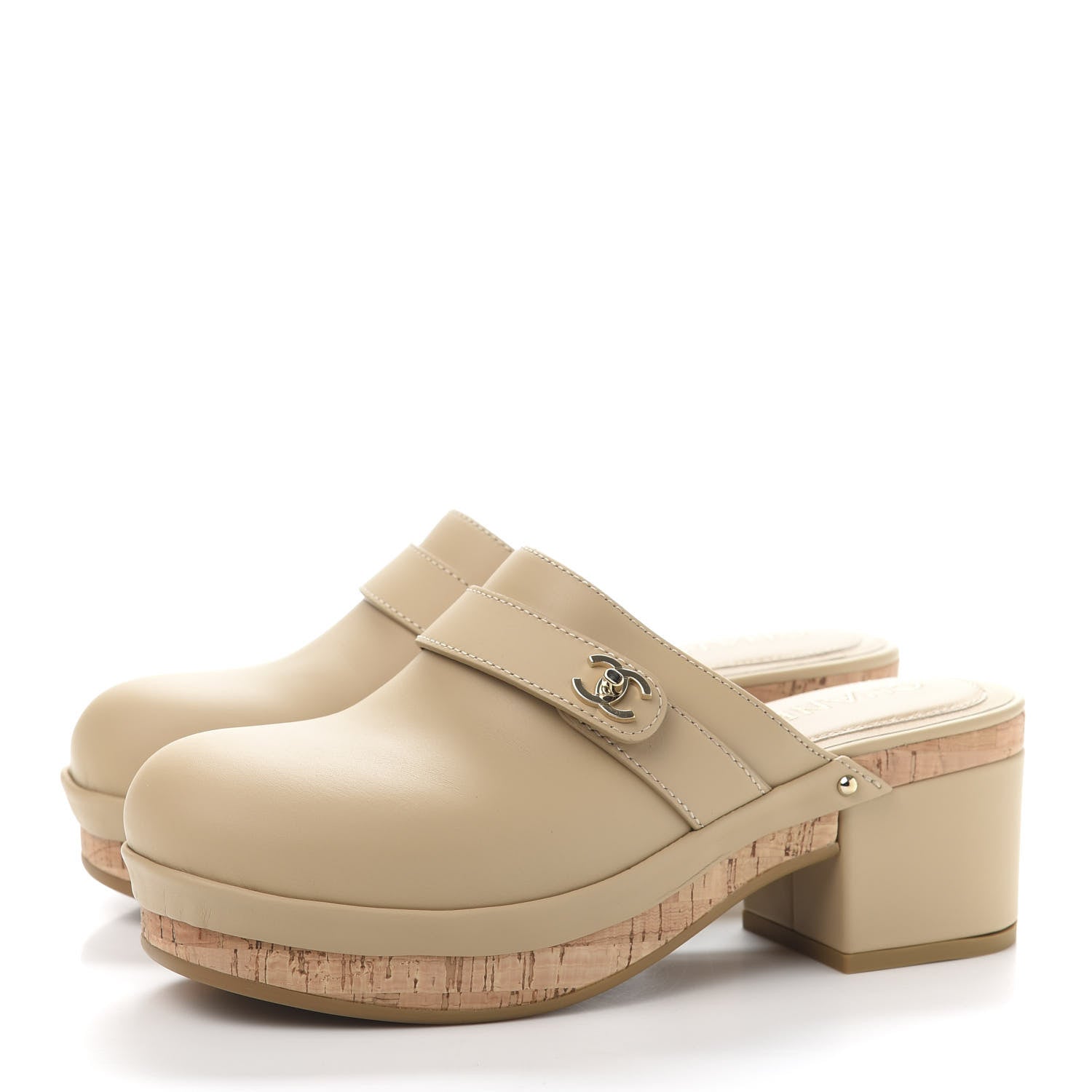 Chanel Calfskin CC Turn Lock Clogs 37 Beige 3 of 8