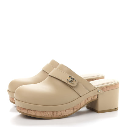 Chanel Calfskin CC Turn Lock Clogs 37 Beige 3 of 8