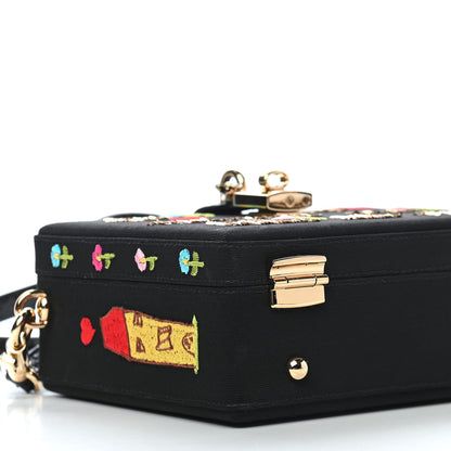Dolce & Gabbana Snakeskin Calfskin Embossed Grosgrain Embroidered Family Box Bag Black Multicolor 7 of 8
