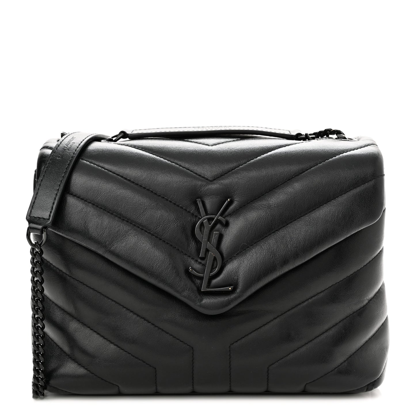 Calfskin Y Quilted Monogram Monochrome Small Loulou Chain Satchel Black