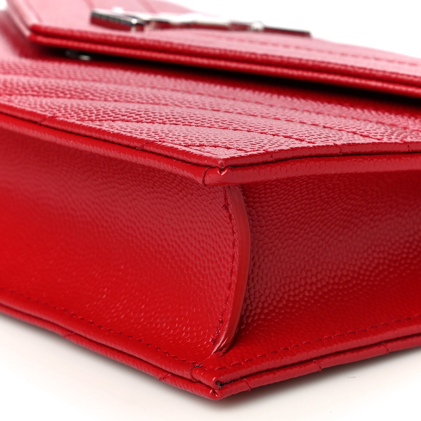 Grain De Poudre Matelasse Chevron Monogram Envelope Chain Wallet Rouge Eros