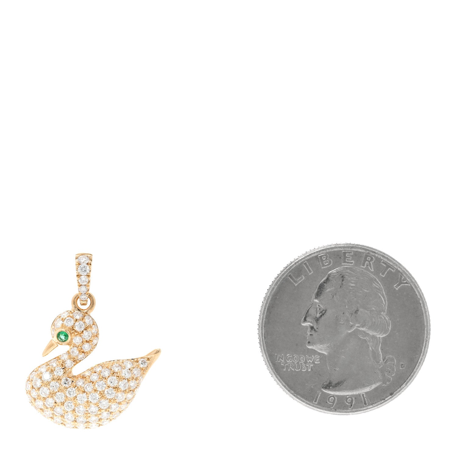 Anita Ko 18K Yellow Gold Diamond Emerald Swan Pendant 2 of 5