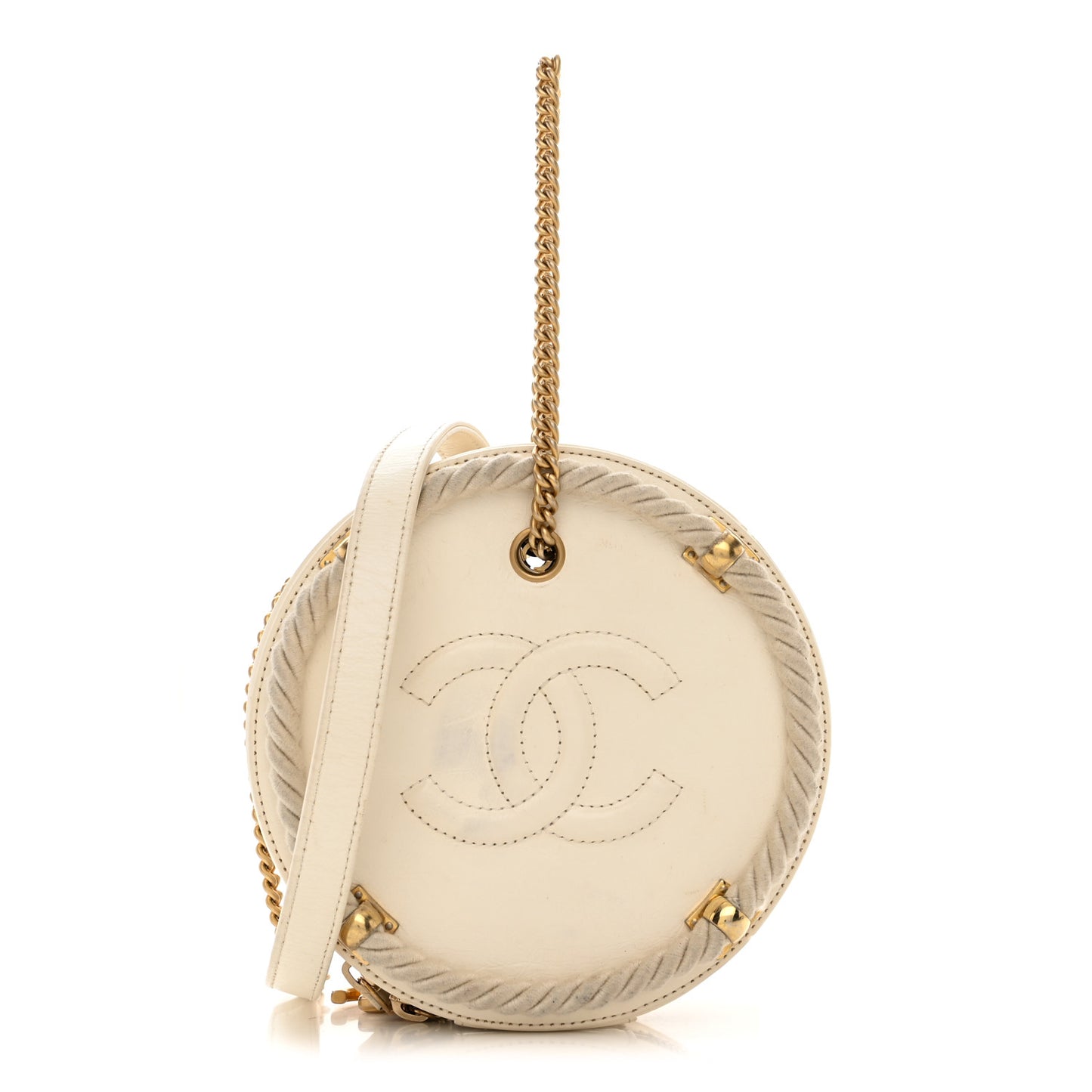 Crumpled Calfskin Cotton Small En Vogue Round Bag White