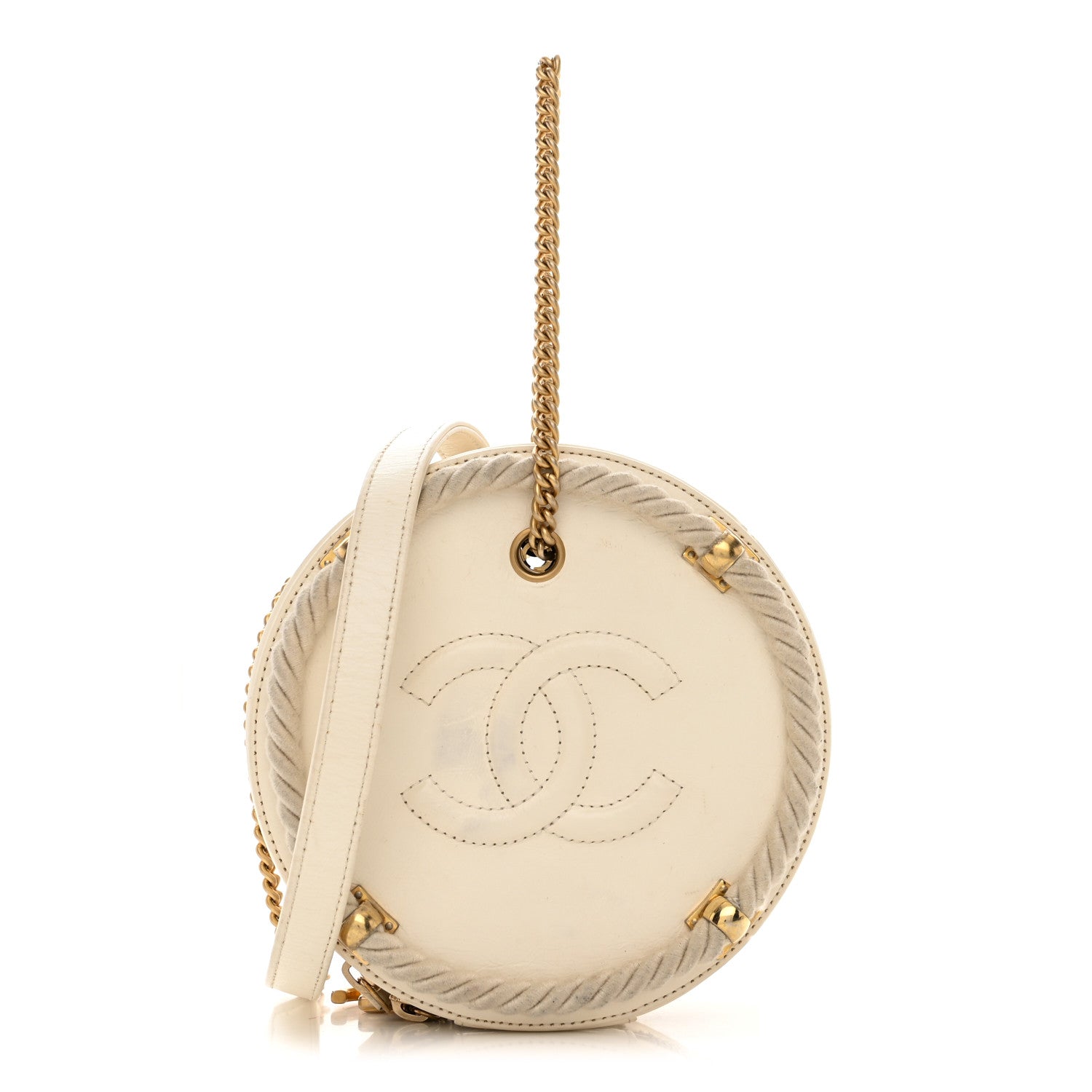 Chanel Crumpled Calfskin Cotton Small En Vogue Round Bag White 1 of 12