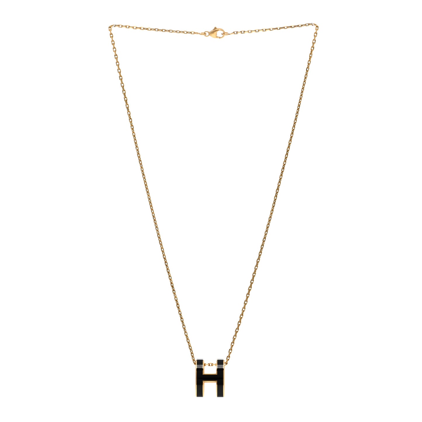 Lacquered Gold Pop H Pendant Necklace Black