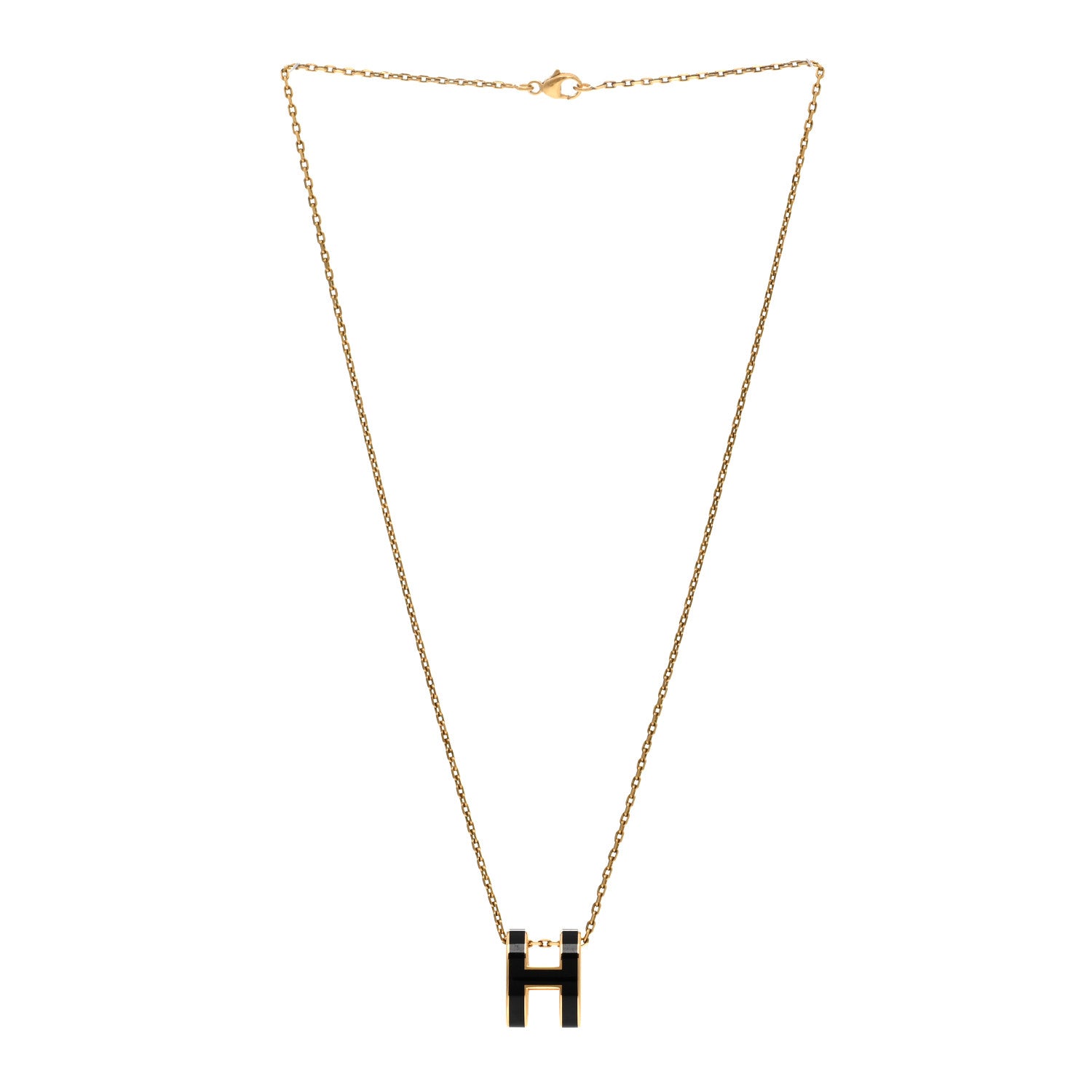 Hermes Lacquered Gold Pop H Pendant Necklace Black 3 of 7