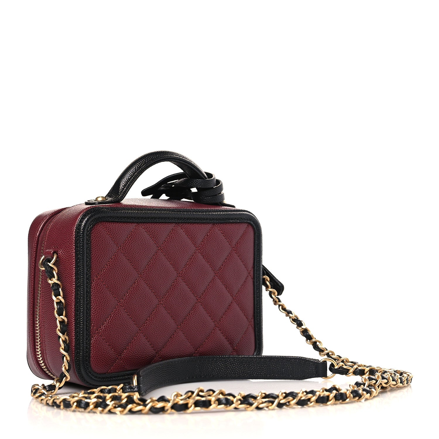 Chanel Caviar Quilted Small CC Filigree Vanity Case Burgundy Black 3 of 9