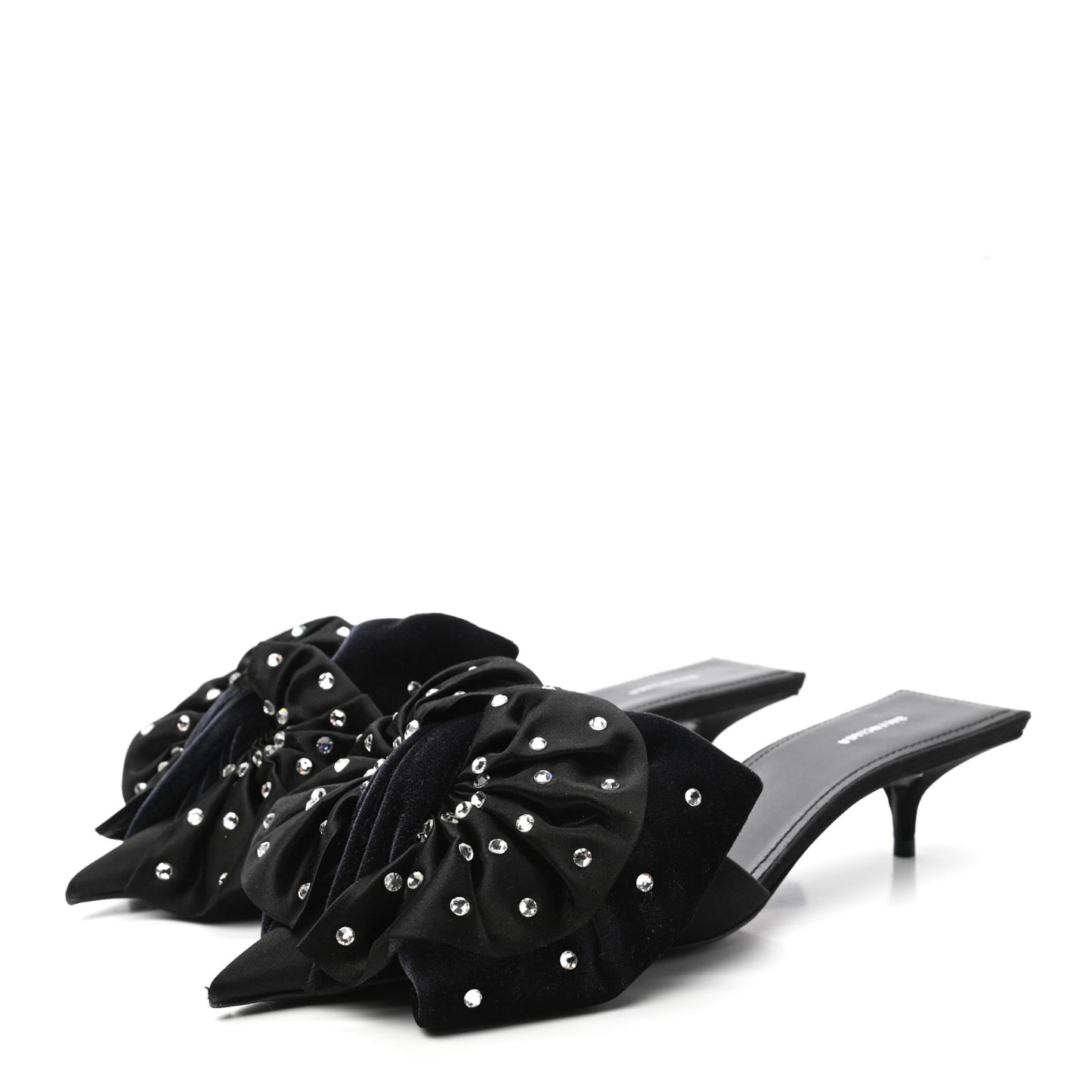 Velvet Crystal Bow Mules 37 Black