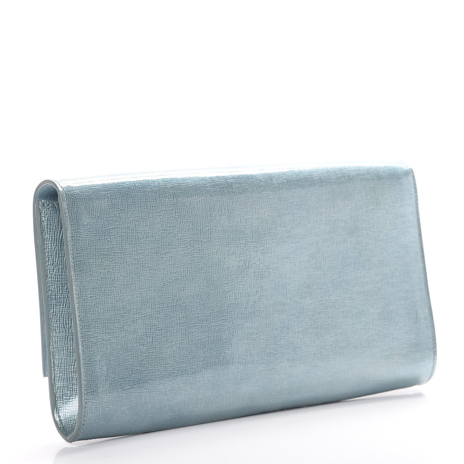 Saint Laurent Textured Patent Large Belle De Jour Clutch Metallic Light Blue 2 of 7