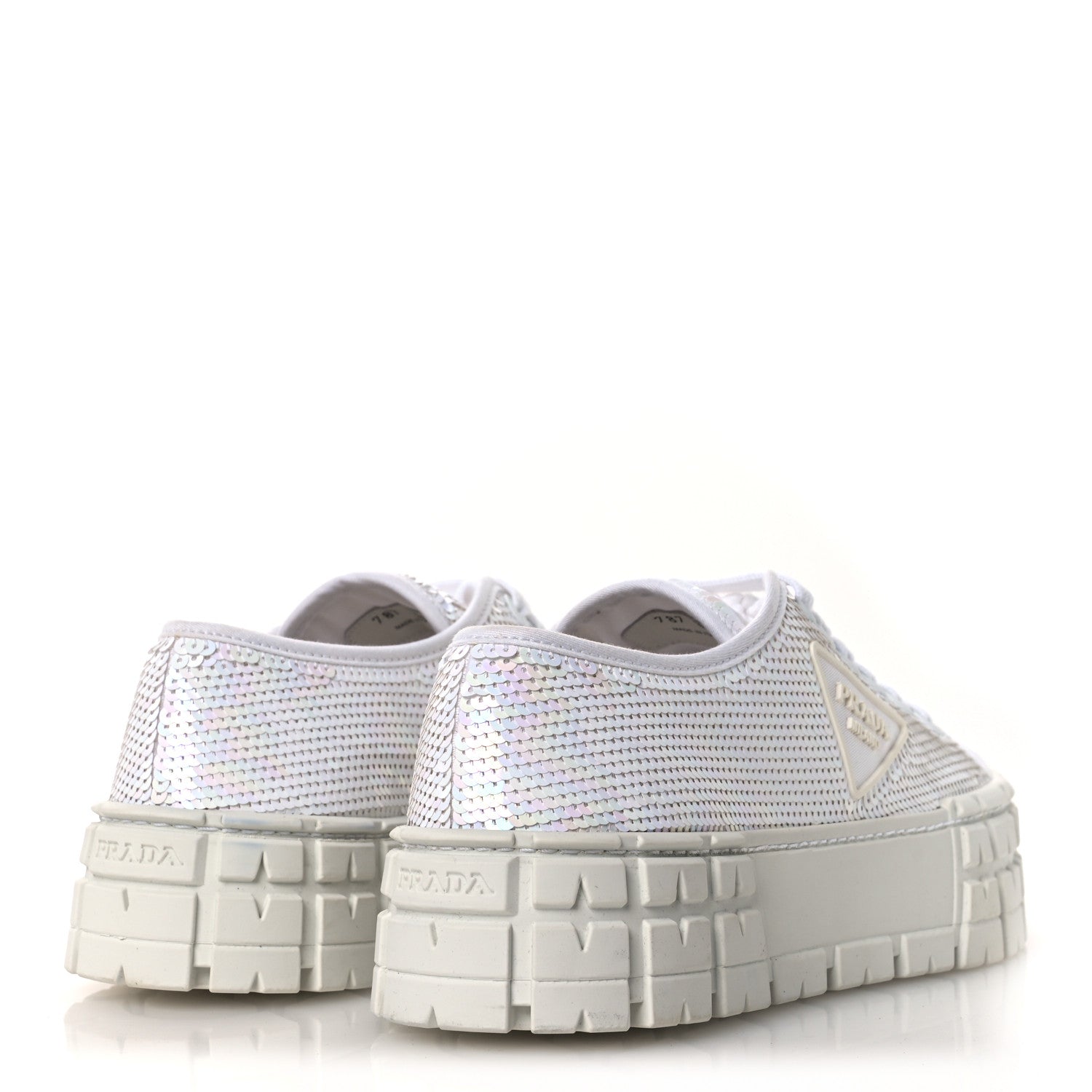 Prada Paillettes Triangle Logo Double Wheel 50mm Sneakers 38.5 White 5 of 10