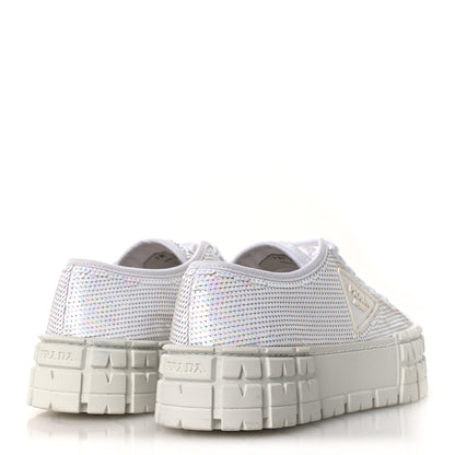 Prada Paillettes Triangle Logo Double Wheel 50mm Sneakers 38.5 White 5 of 10