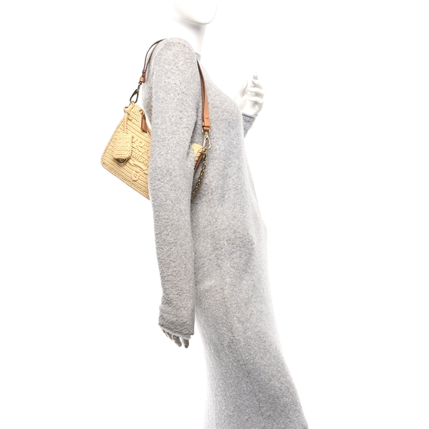 Yarn Raffia Effect Crochet Mini Re-Edition 2000 Shoulder Bag Naturale