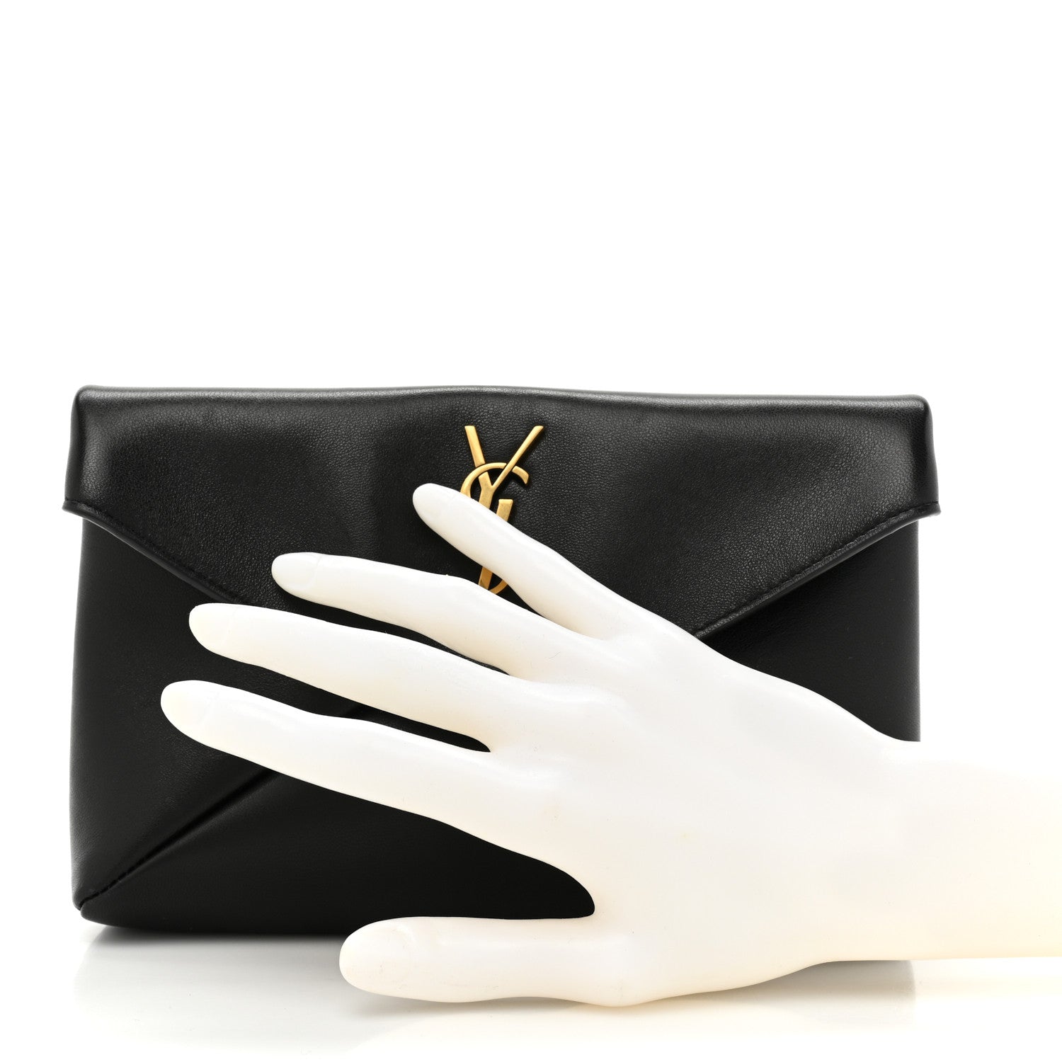 Saint Laurent Lambskin Small Cassandre Envelope Pouch Black 2 of 9