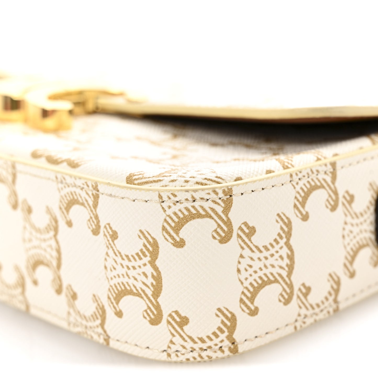 Canvas Calfskin Triomphe Shoulder Bag White