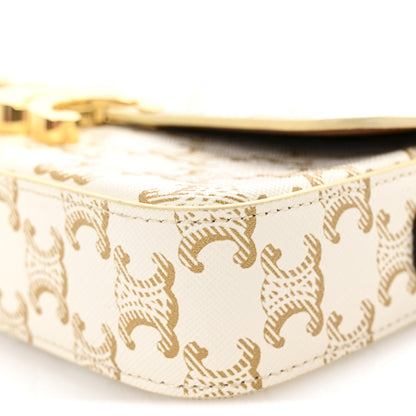 Celine Canvas Calfskin Triomphe Shoulder Bag White 10 of 10