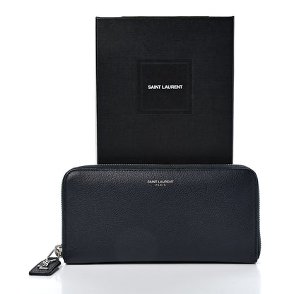 Saint Laurent Grained Calfskin Rive Gauche Zip Around Wallet Deep Marine 9 of 9