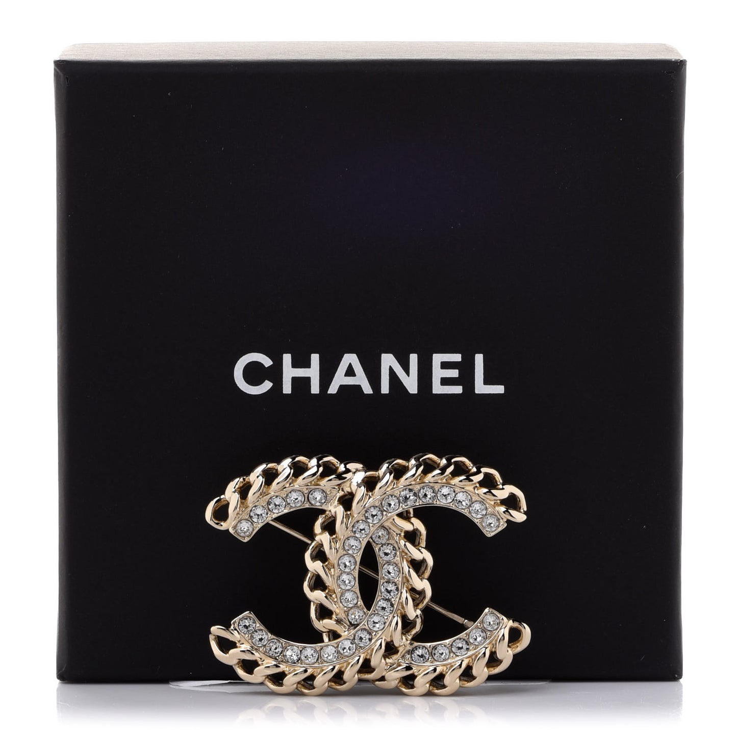 Crystal Chain CC Brooch Gold