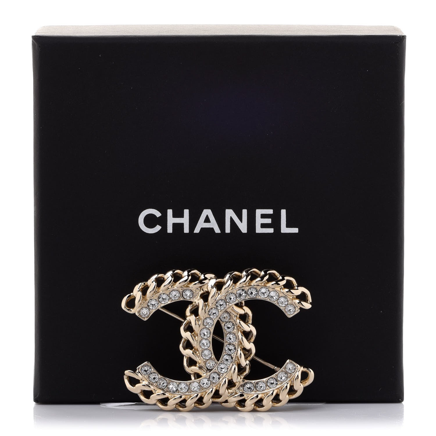 Chanel Crystal Chain CC Brooch Gold 5 of 5