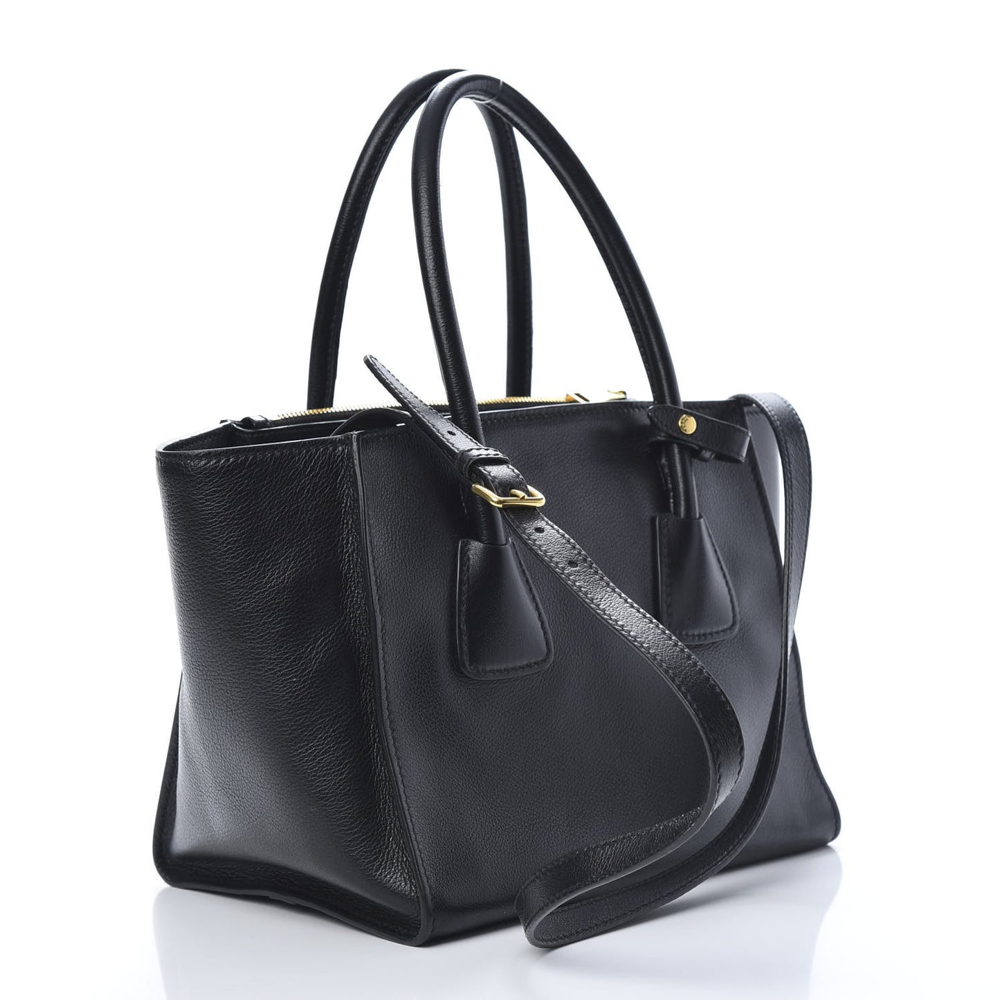 Glace Calf Small Twin Pocket Tote Black