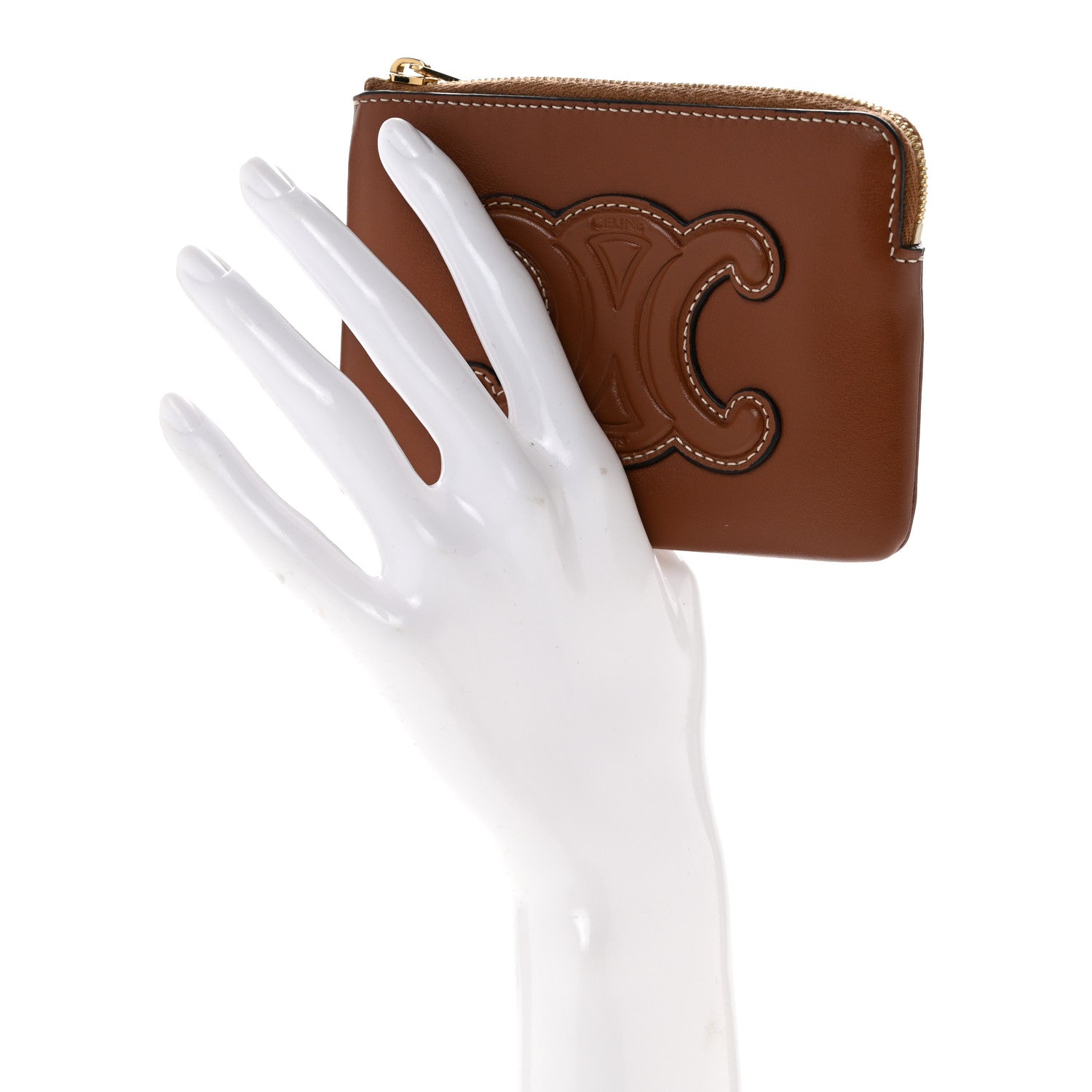 Celine Smooth Calfskin Cuir Triomphe Coin and Card Pouch With Hook Tan 2 of 11