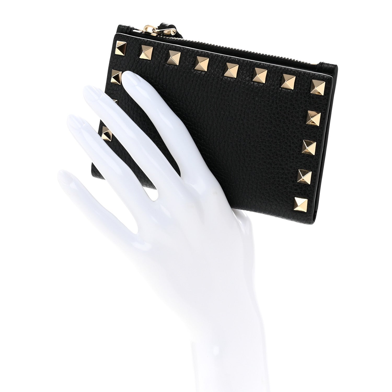 Valentino Garavani Pebbled Calfskin Rockstud Coin Case Card Holder Black 2 of 9