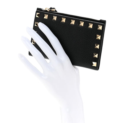 Valentino Garavani Pebbled Calfskin Rockstud Coin Case Card Holder Black 2 of 9