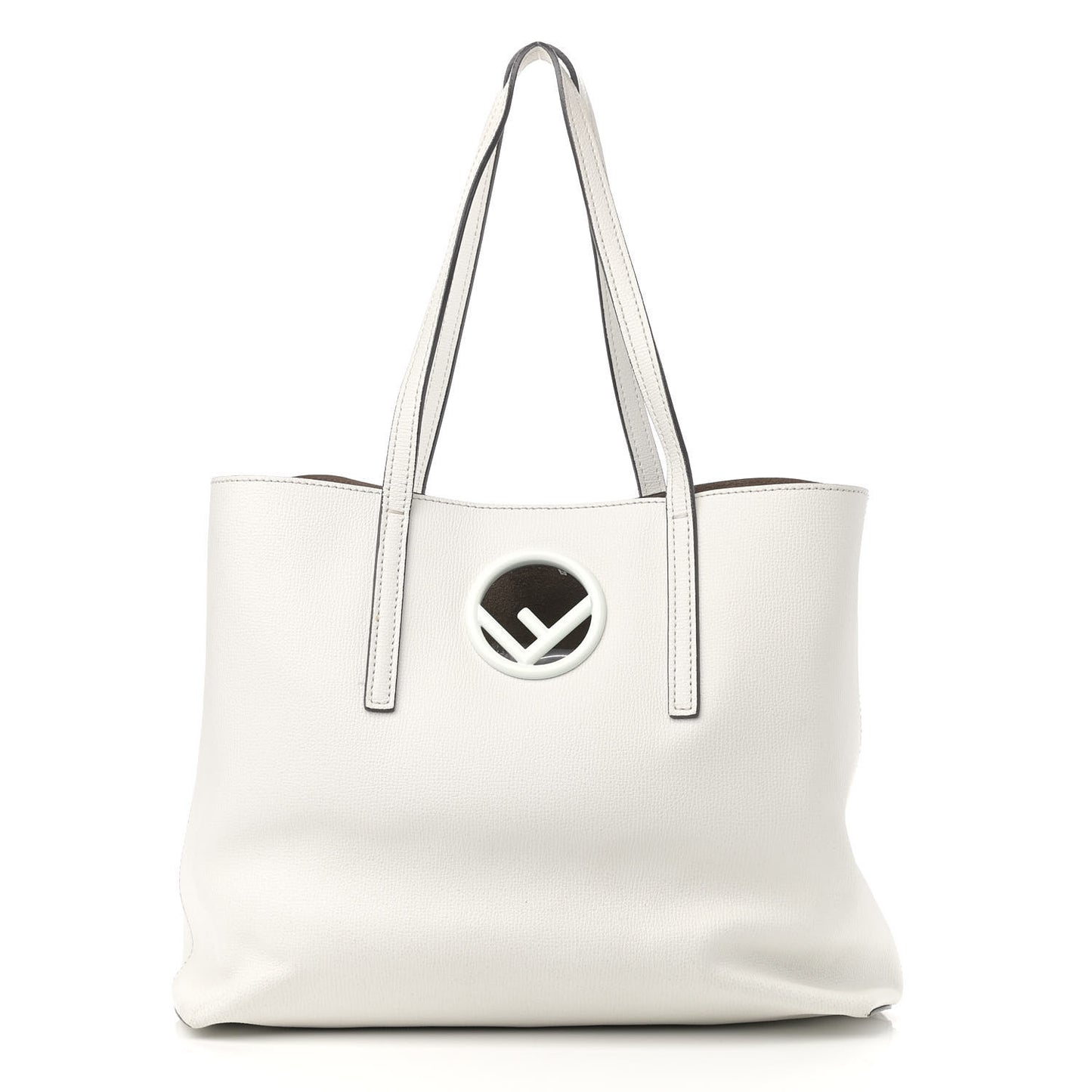 Vitello Vienna Enamel F is Fendi Shopping Tote White Taupe