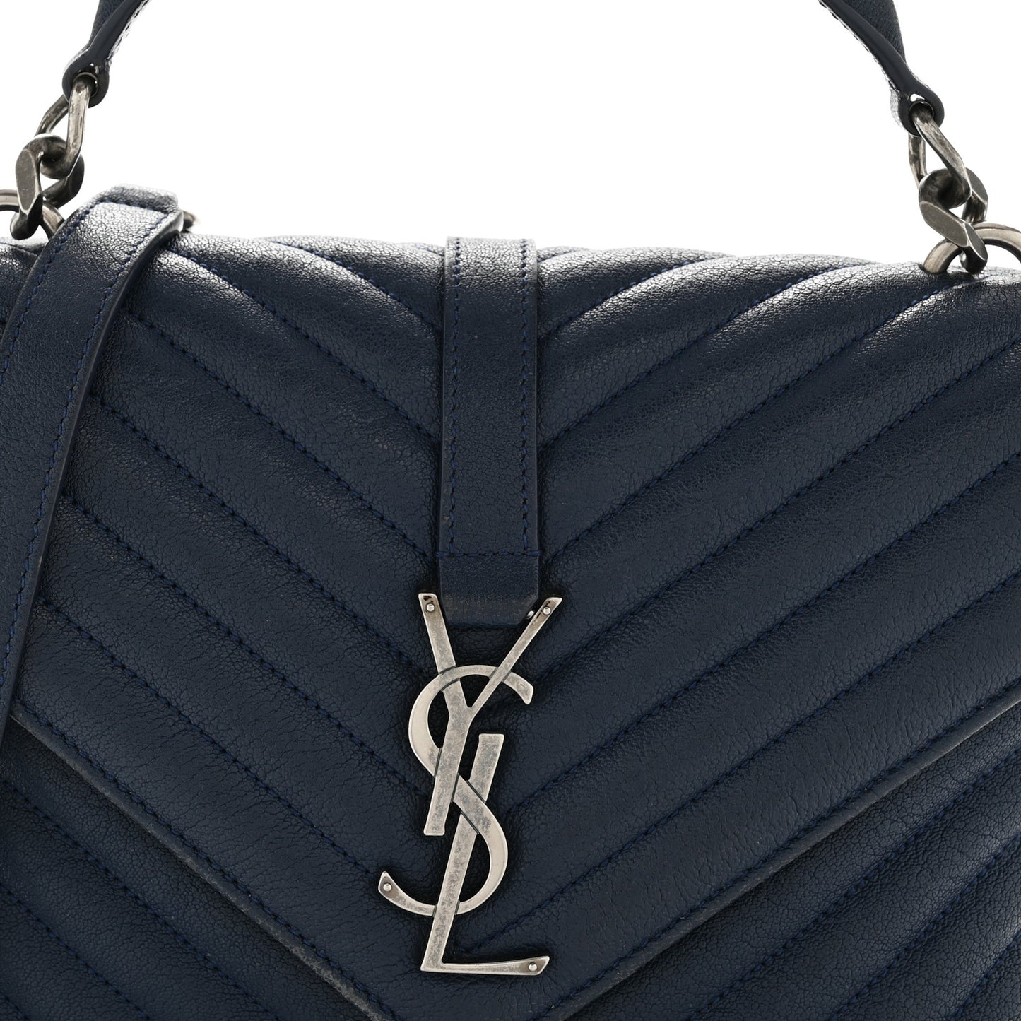 Sheepskin Matelasse Chevron Monogram Medium College Bag Navy
