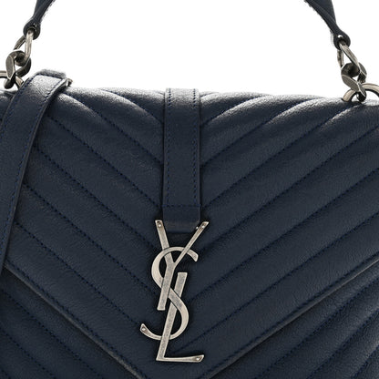 Saint Laurent Sheepskin Matelasse Chevron Monogram Medium College Bag Navy 8 of 15