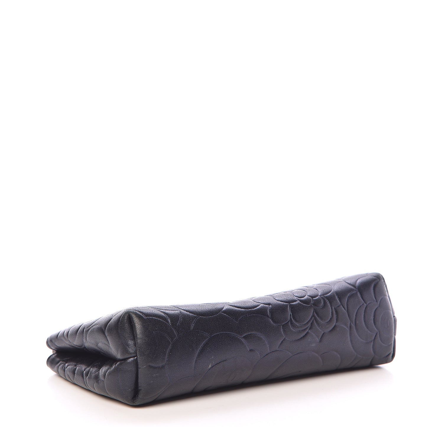 Lambskin Camellia Embossed Cosmetic Case Dark Blue