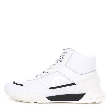 Chanel Calfskin Mesh Lycra Womens Logo High Top Sneakers 37 White 1 of 8
