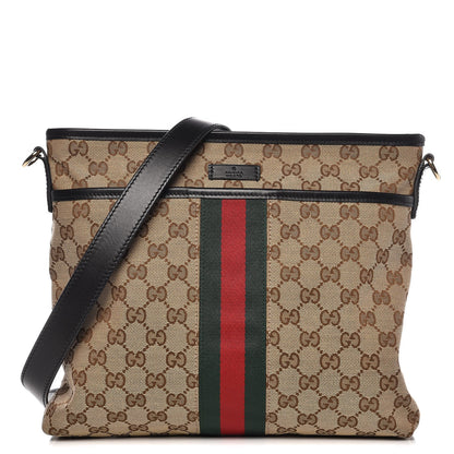Gucci GG Monogram Web Flat Messenger Bag Black 1 of 8