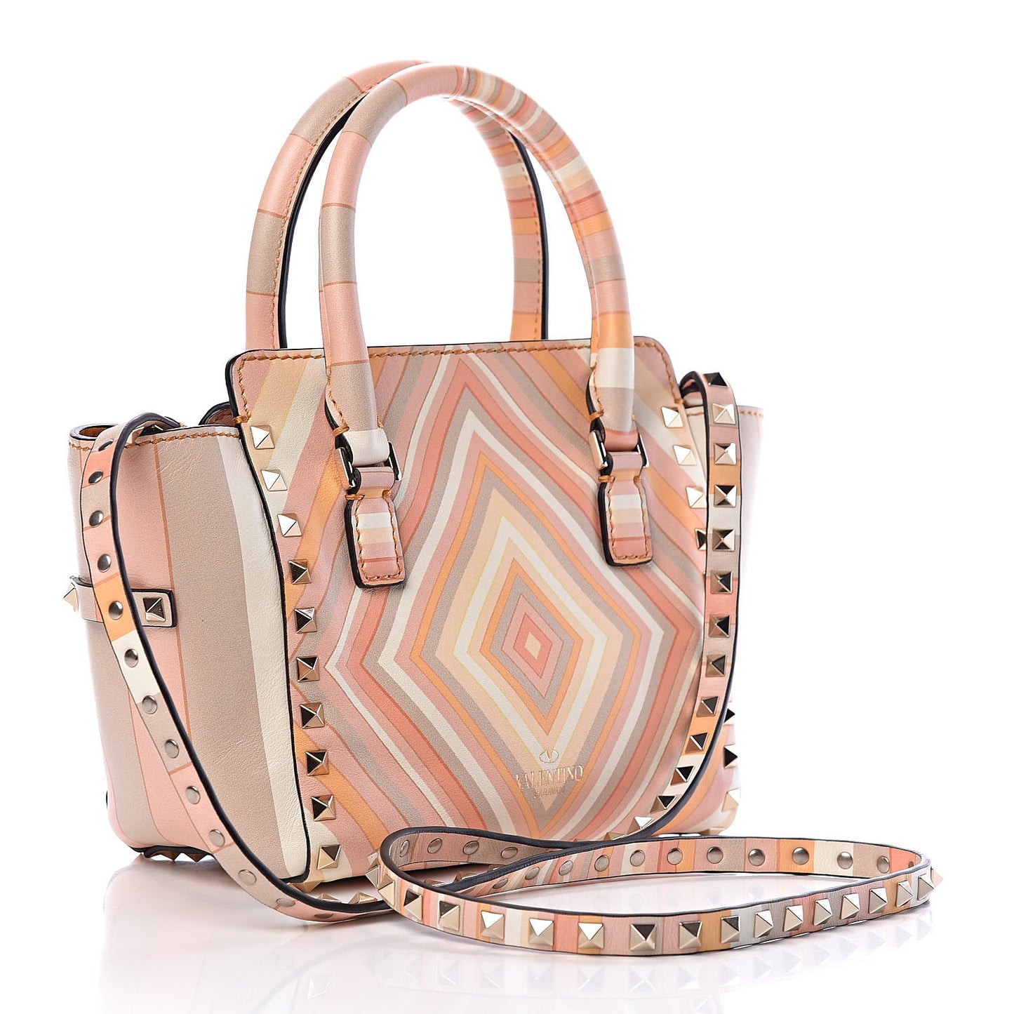 Vitello Native Couture 1975 Mini Rockstud Double Handle Tote Mandarin Sorbet