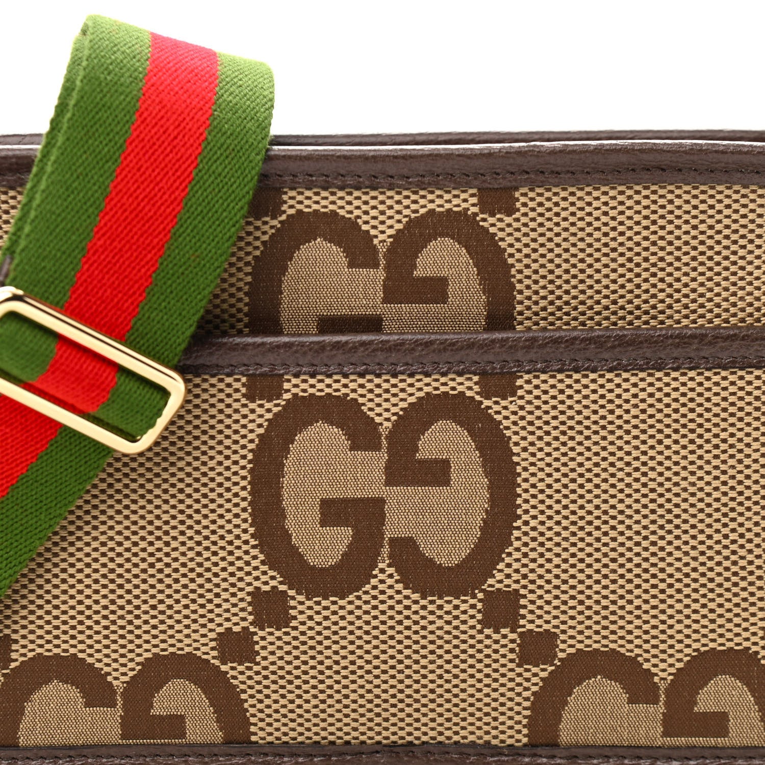 Gucci Monogram Jumbo GG Textured Dollar Calfskin Web Mini Crossbody Bag Camel Ebony New Acero 7 of 10