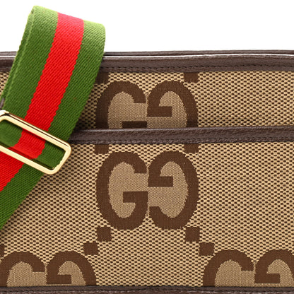 Gucci Monogram Jumbo GG Textured Dollar Calfskin Web Mini Crossbody Bag Camel Ebony New Acero 7 of 10
