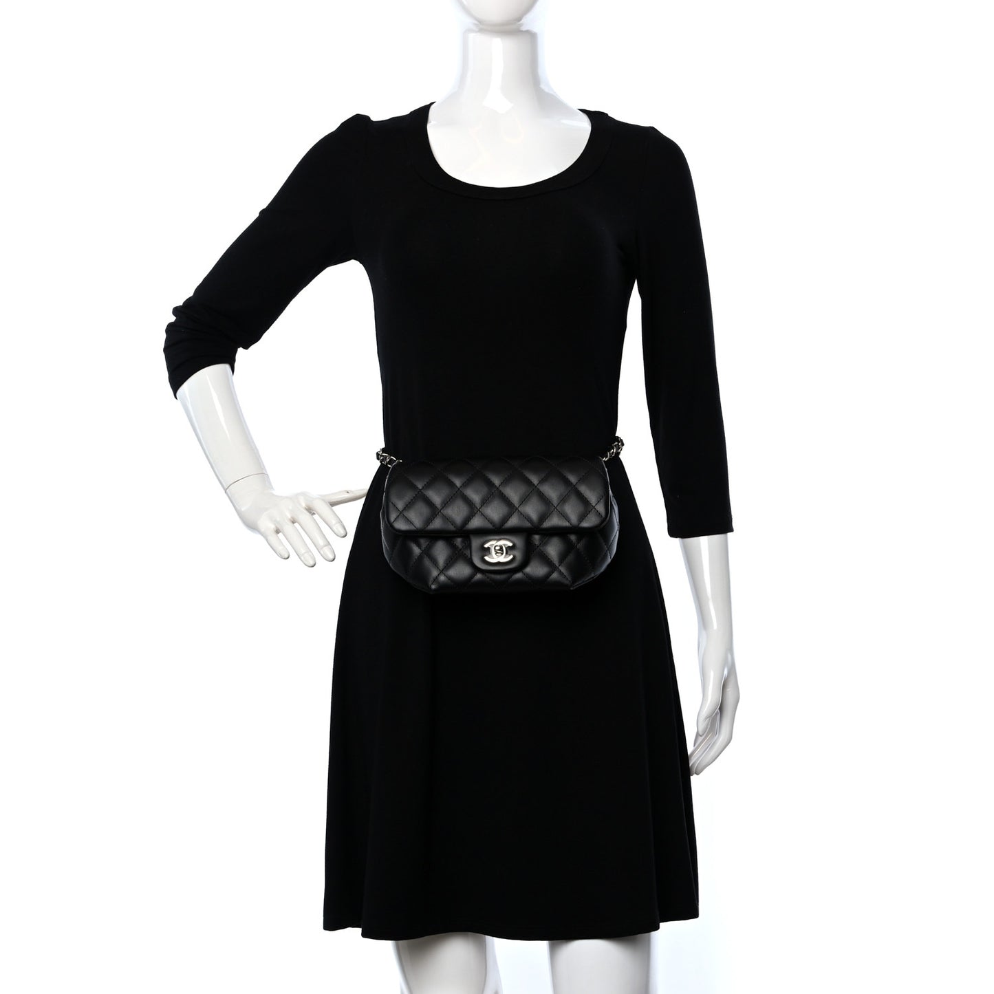 Calfskin Quilted CC Uniform Flap Belt Bag Black