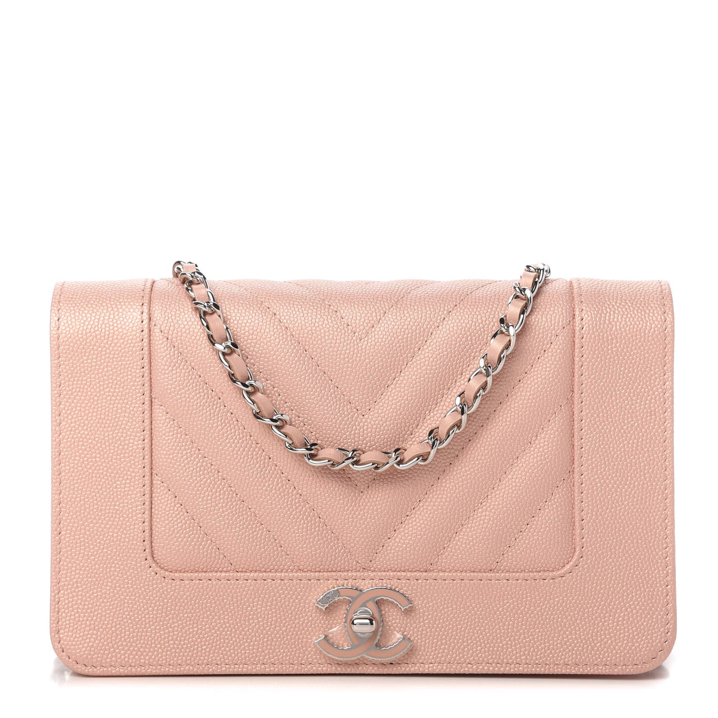 Caviar Chevron Quilted Vintage Mademoiselle Wallet On Chain WOC Pink