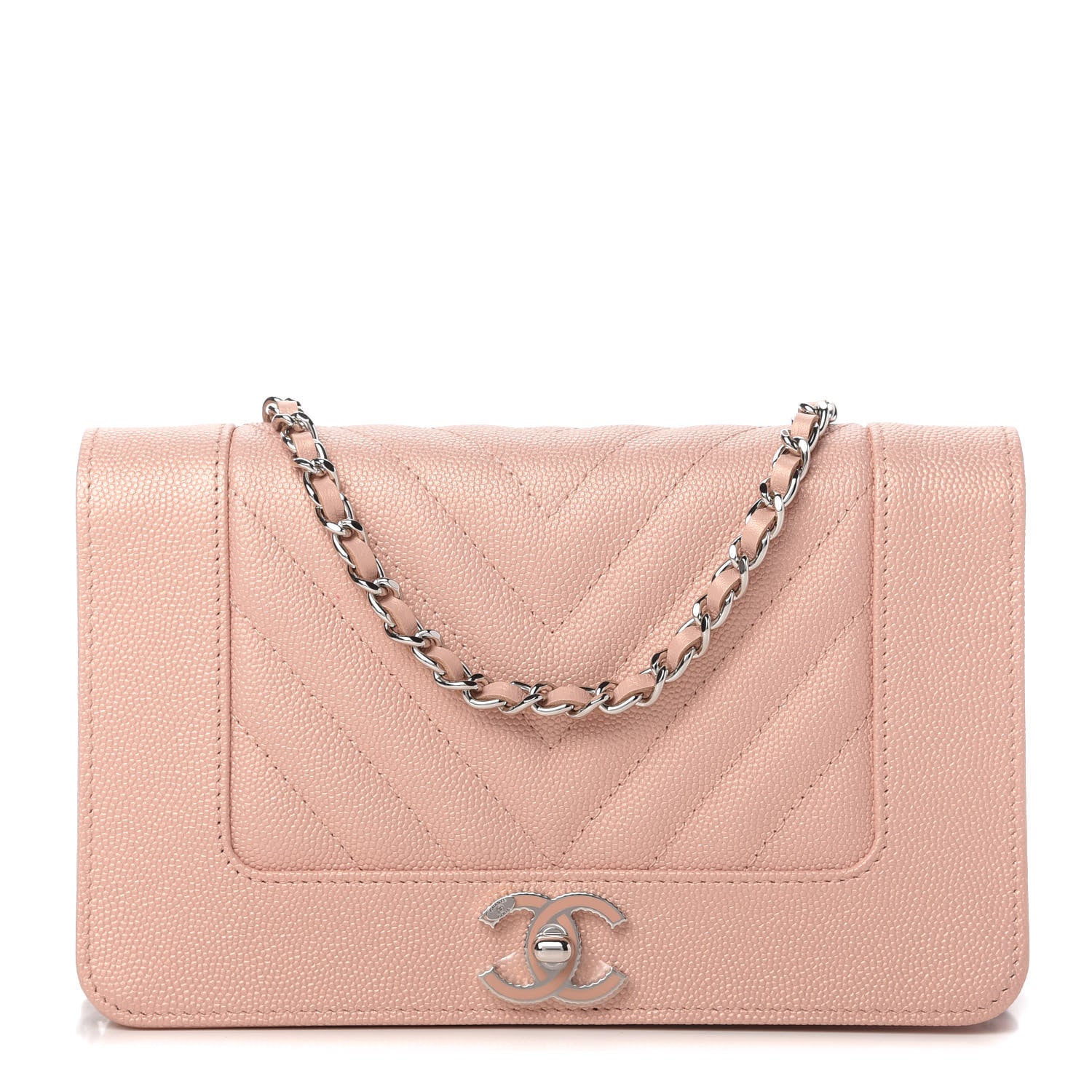 Chanel Caviar Chevron Quilted Vintage Mademoiselle Wallet On Chain WOC Pink 1 of 12