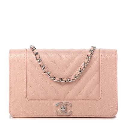 Chanel Caviar Chevron Quilted Vintage Mademoiselle Wallet On Chain WOC Pink 1 of 12