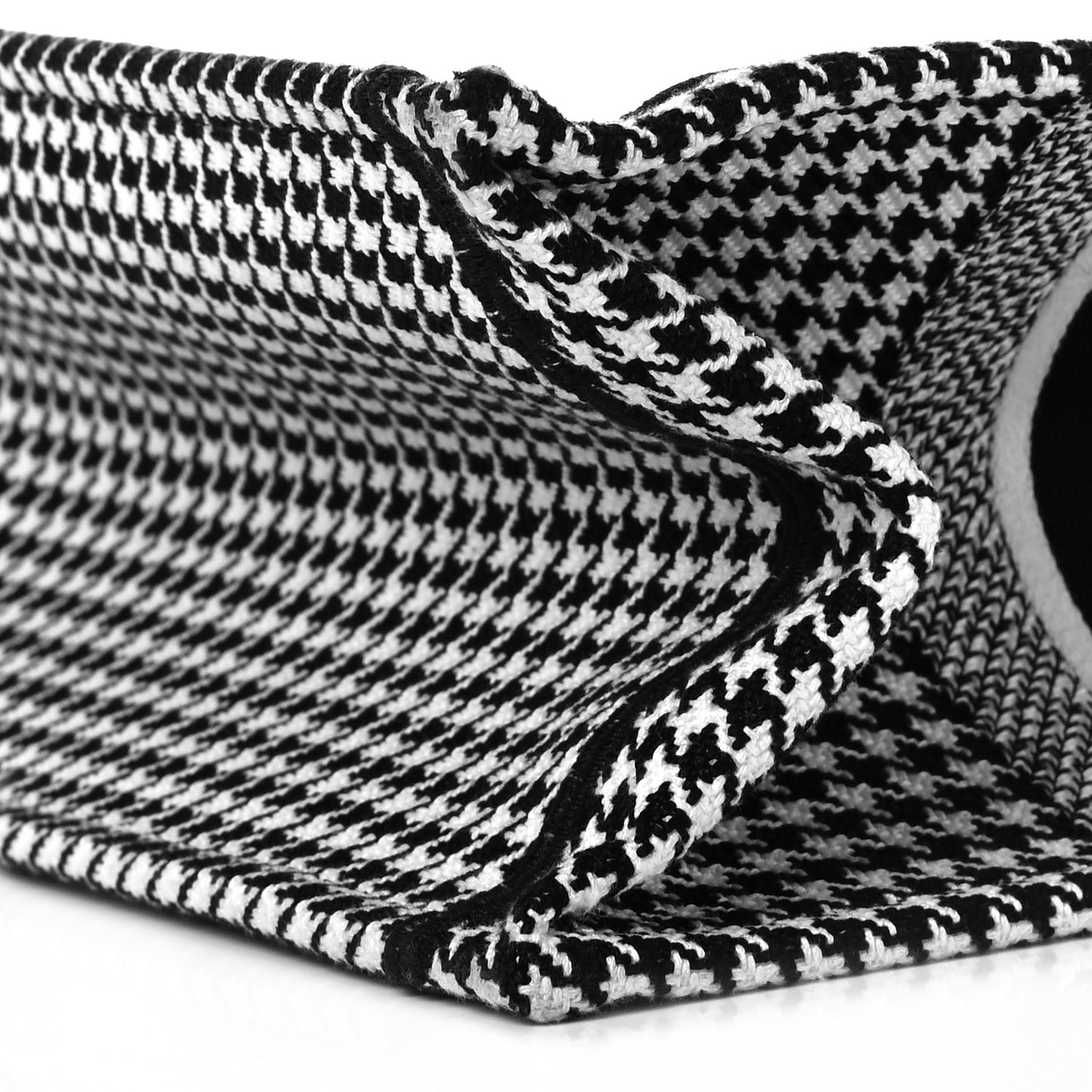 Canvas Houndstooth Embroidered Medium Book Tote Black White