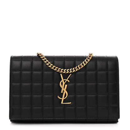 Saint Laurent Lambskin Carre Quilted Cassandre Chain Wallet Black 1 of 12