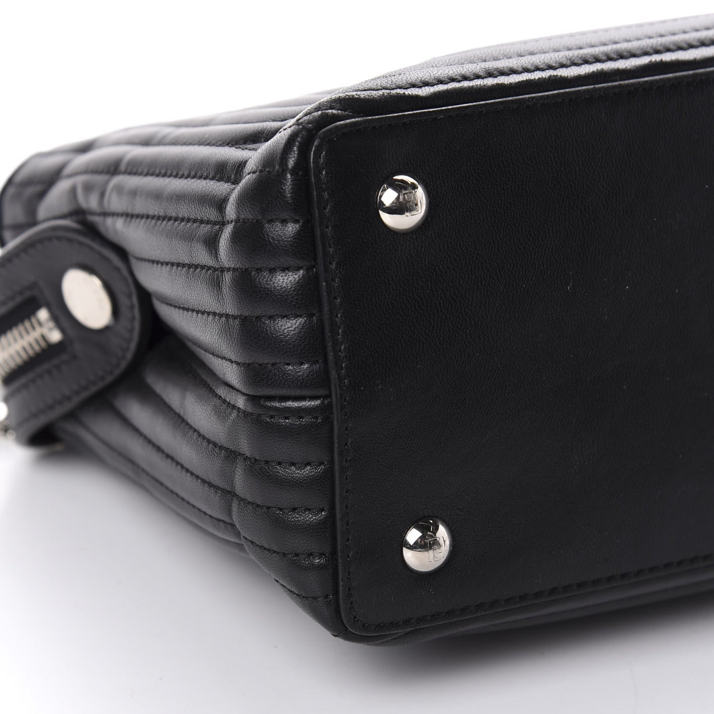 Shiny Nappa Trapuntata Small DotCom Click Top Handle Chain Satchel Black