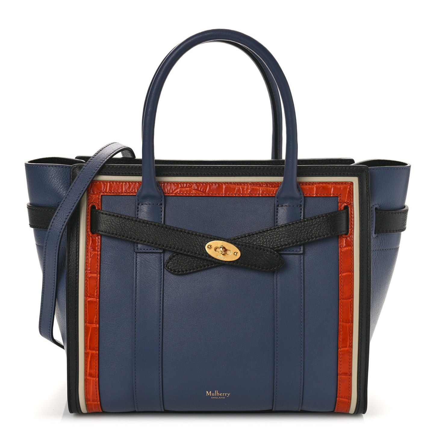 Crocodile Embossed Calfskin Small Zipped Bayswater Blue Multicolor