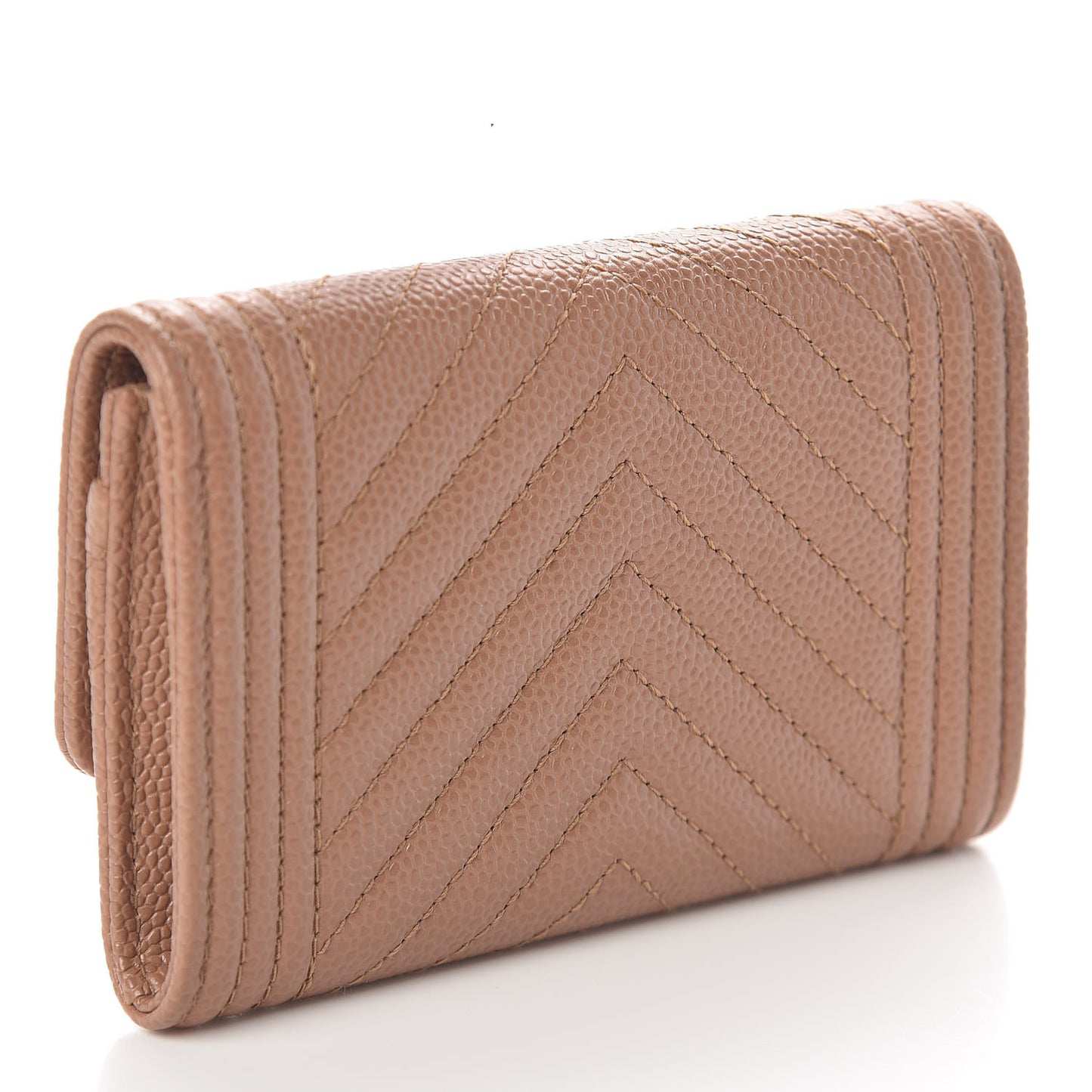 Caviar Chevron Quilted Boy Card Holder Dark Beige