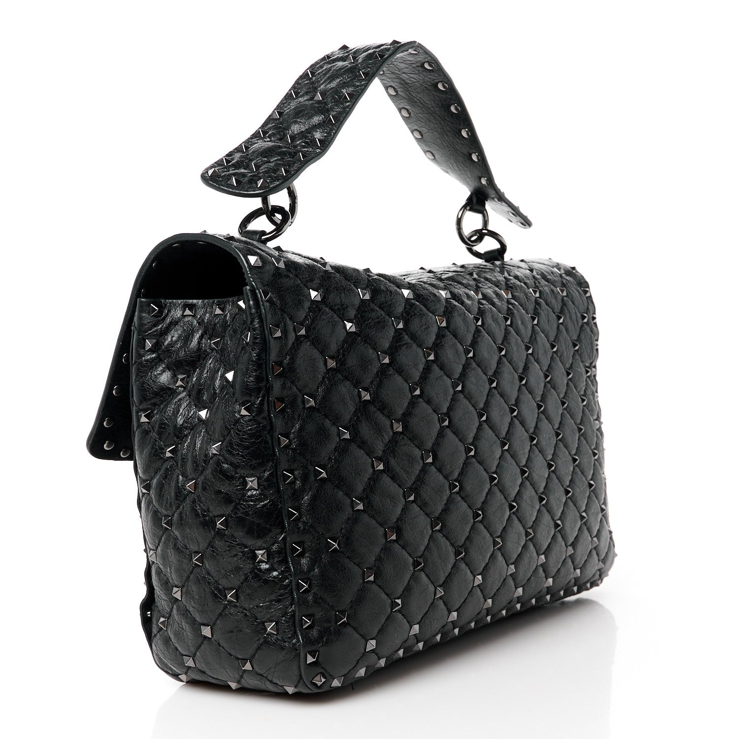 Valentino Garavani Craquele Nappa Large Rockstud Spike Shoulder Bag Black 3 of 11
