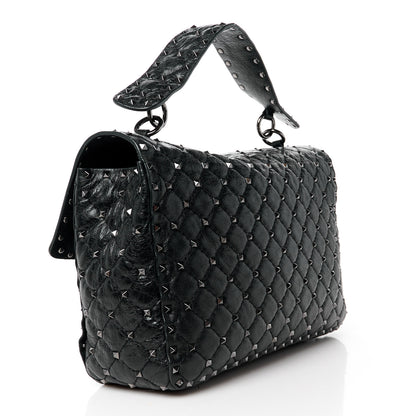 Valentino Garavani Craquele Nappa Large Rockstud Spike Shoulder Bag Black 3 of 11