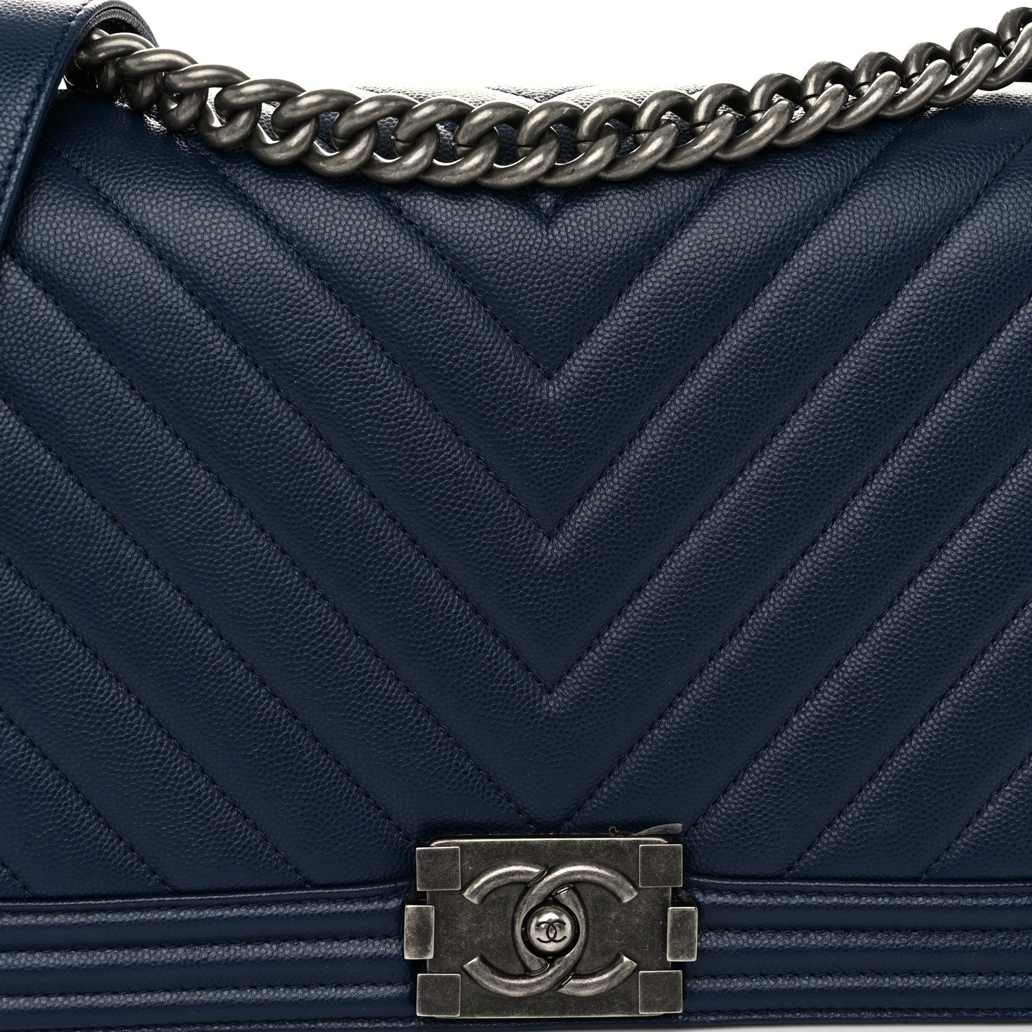 Chanel Caviar Chevron Quilted New Medium Boy Flap Dark Navy Blue 8 of 11
