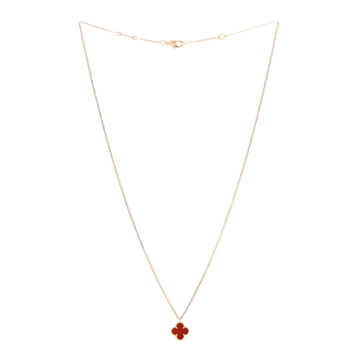 18K Rose Gold Carnelian Sweet Alhambra Pendant Necklace