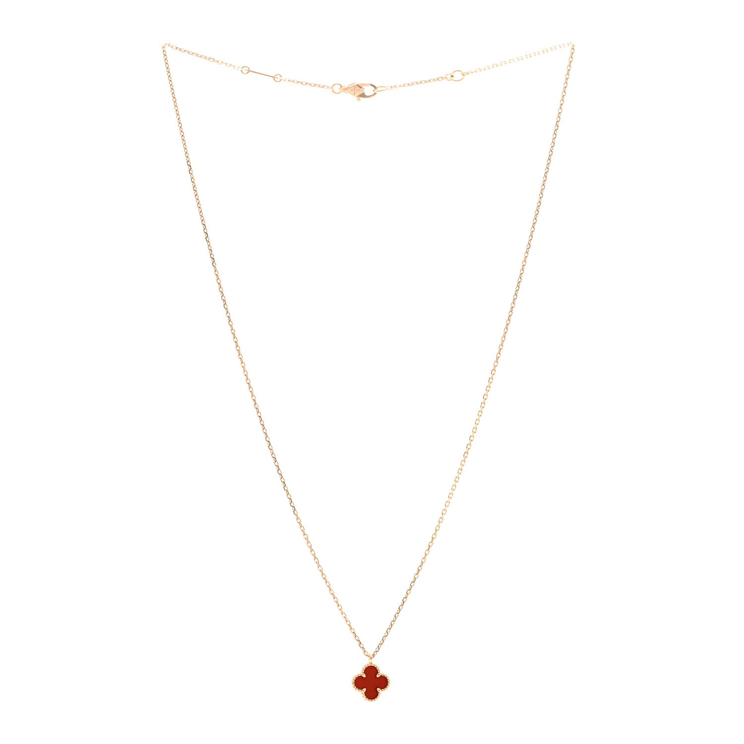 Van Cleef & Arpels 18K Rose Gold Carnelian Sweet Alhambra Pendant Necklace 3 of 6