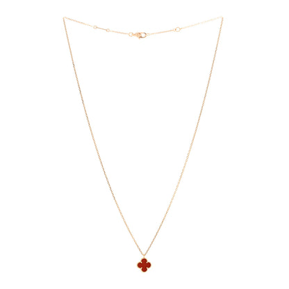 Van Cleef & Arpels 18K Rose Gold Carnelian Sweet Alhambra Pendant Necklace 3 of 6
